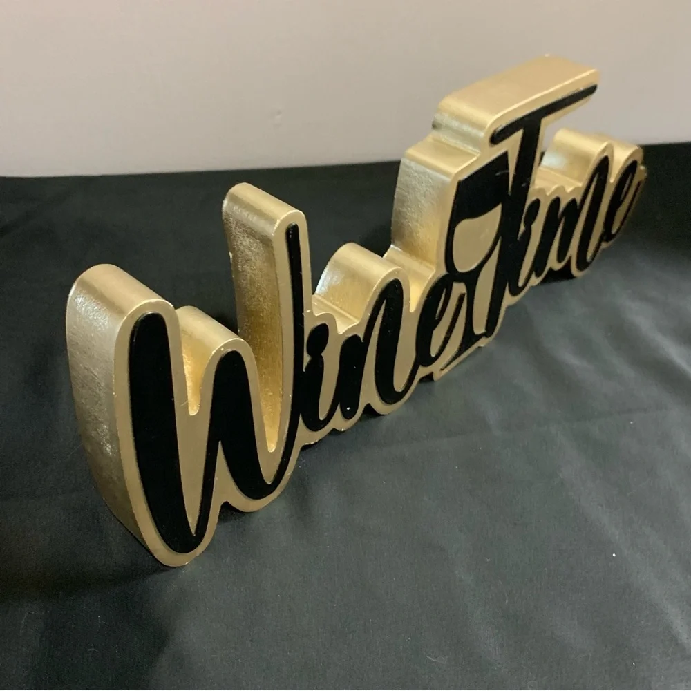 Wine Time Black & Gold Tabletop Sign | Bar Cart Decor Wine Lover Gift